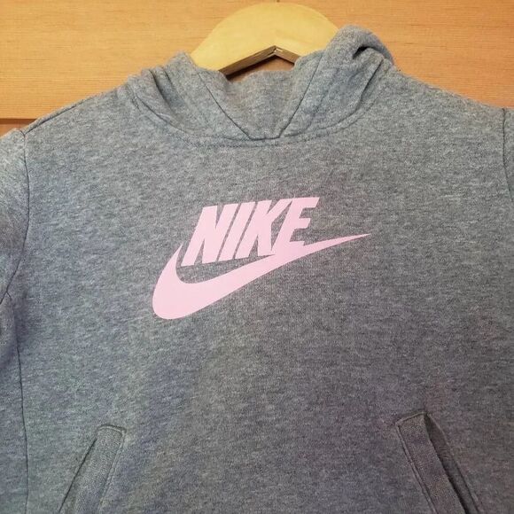Nike Hoodie Girls Small Gray Pink Spellout Sweatshirt Sweater Hooded Pocket Yout - Picture 3 of 5